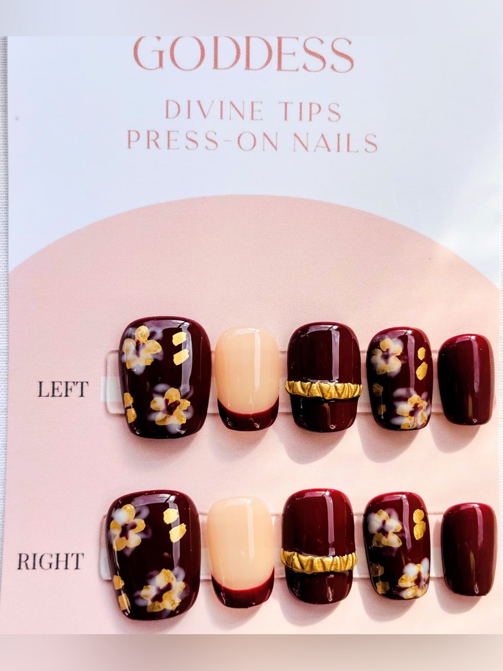 NEW High quality Floral Press On Nails w/ Gold Foil | Short Square | Size Large